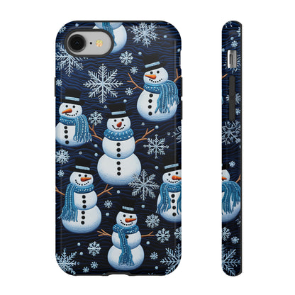 Snowmen Embroidery Effect iPhone Case | Winter Phone Cover | Dual-Layer Tough Case | iPhone 15