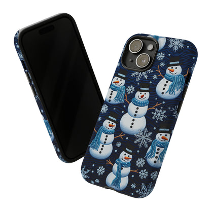 Snowmen Embroidery Effect iPhone Case | Winter Phone Cover | Dual-Layer Tough Case | iPhone 15