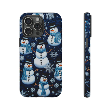 Snowmen Embroidery Effect iPhone Case | Winter Phone Cover | Dual-Layer Tough Case | iPhone 15