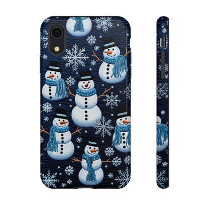 Snowmen Embroidery Effect iPhone Case | Winter Phone Cover | Dual-Layer Tough Case | iPhone 15