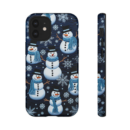 Snowmen Embroidery Effect iPhone Case | Winter Phone Cover | Dual-Layer Tough Case | iPhone 15