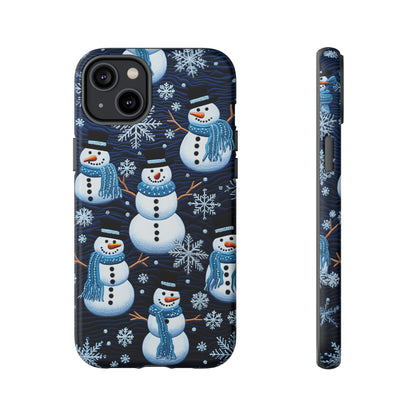 Snowmen Embroidery Effect iPhone Case | Winter Phone Cover | Dual-Layer Tough Case | iPhone 15