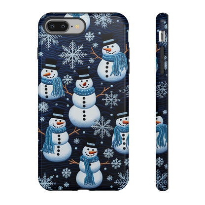 Snowmen Embroidery Effect iPhone Case | Winter Phone Cover | Dual-Layer Tough Case | iPhone 15