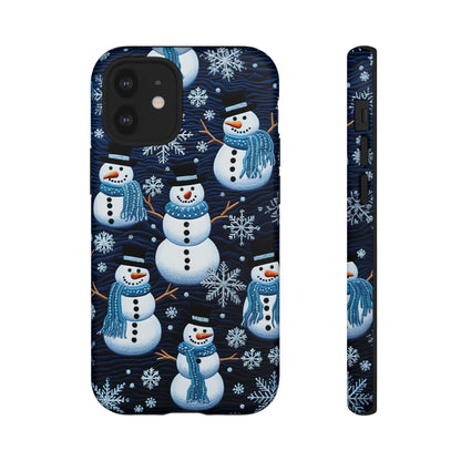 Snowmen Embroidery Effect iPhone Case | Winter Phone Cover | Dual-Layer Tough Case | iPhone 15