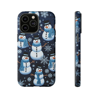 Snowmen Embroidery Effect iPhone Case | Winter Phone Cover | Dual-Layer Tough Case | iPhone 15