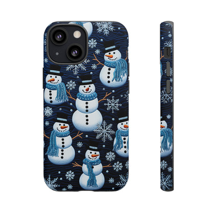 Snowmen Embroidery Effect iPhone Case | Winter Phone Cover | Dual-Layer Tough Case | iPhone 15