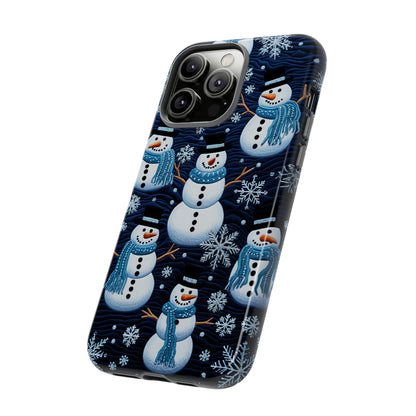 Snowmen Embroidery Effect iPhone Case | Winter Phone Cover | Dual-Layer Tough Case | iPhone 15