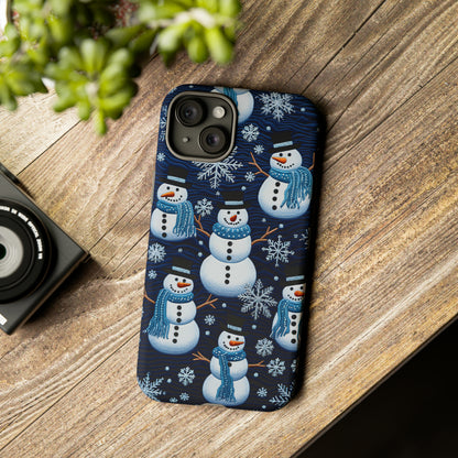 Snowmen Embroidery Effect iPhone Case | Winter Phone Cover | Dual-Layer Tough Case | iPhone 15