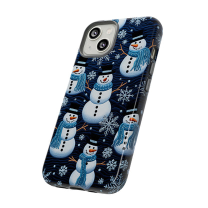 Snowmen Embroidery Effect iPhone Case | Winter Phone Cover | Dual-Layer Tough Case | iPhone 15