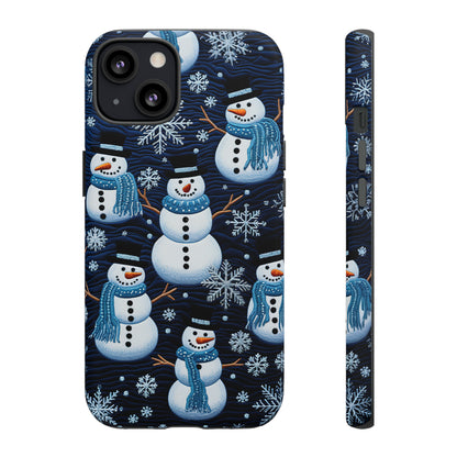 Snowmen Embroidery Effect iPhone Case | Winter Phone Cover | Dual-Layer Tough Case | iPhone 15