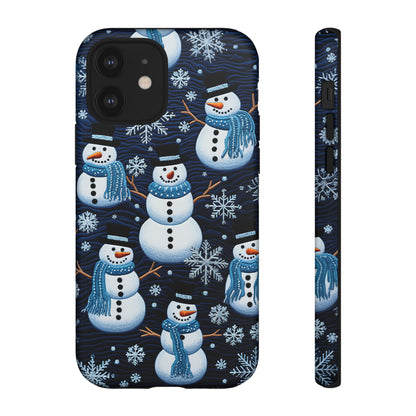 Snowmen Embroidery Effect iPhone Case | Winter Phone Cover | Dual-Layer Tough Case | iPhone 15