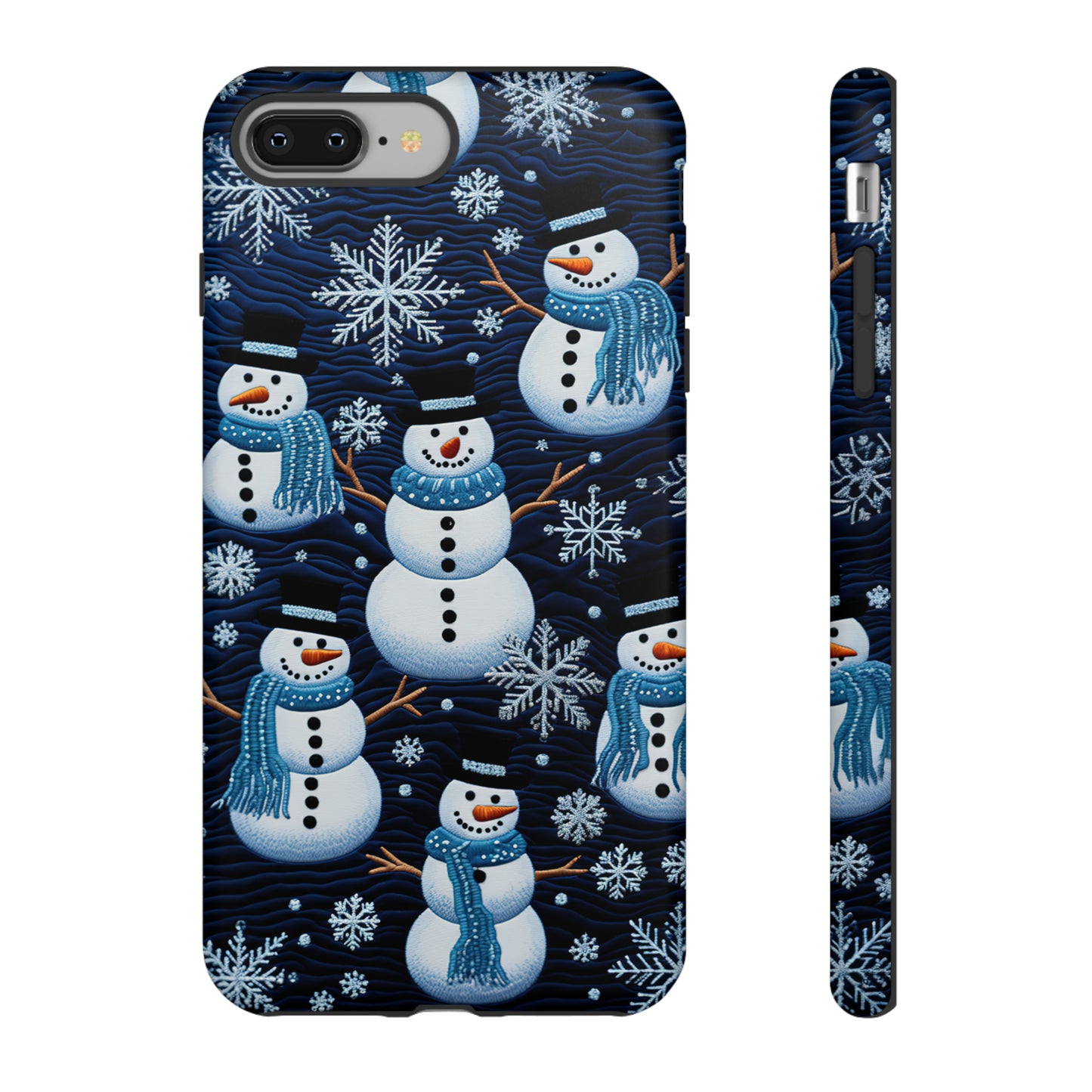 Snowmen Embroidery Effect iPhone Case | Winter Phone Cover | Dual-Layer Tough Case | iPhone 15