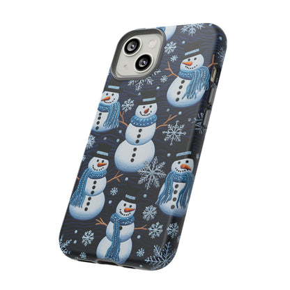 Snowmen Embroidery Effect iPhone Case | Winter Phone Cover | Dual-Layer Tough Case | iPhone 15