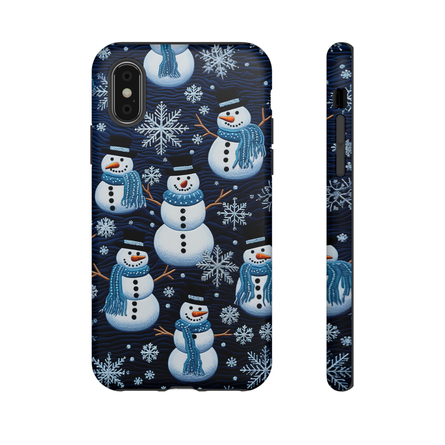 Snowmen Embroidery Effect iPhone Case | Winter Phone Cover | Dual-Layer Tough Case | iPhone 15