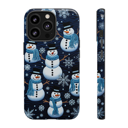 Snowmen Embroidery Effect iPhone Case | Winter Phone Cover | Dual-Layer Tough Case | iPhone 15