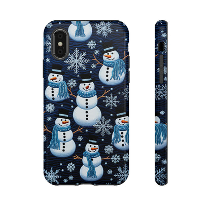 Snowmen Embroidery Effect iPhone Case | Winter Phone Cover | Dual-Layer Tough Case | iPhone 15