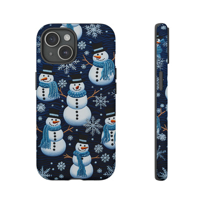 Snowmen Embroidery Effect iPhone Case | Winter Phone Cover | Dual-Layer Tough Case | iPhone 15