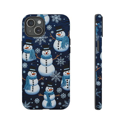 Snowmen Embroidery Effect iPhone Case | Winter Phone Cover | Dual-Layer Tough Case | iPhone 15