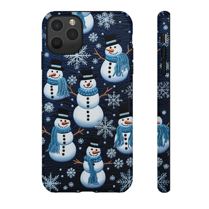 Snowmen Embroidery Effect iPhone Case | Winter Phone Cover | Dual-Layer Tough Case | iPhone 15