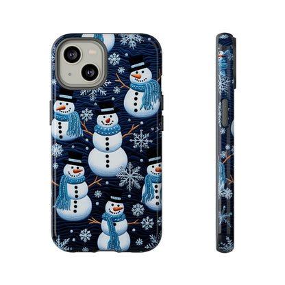 Snowmen Embroidery Effect iPhone Case | Winter Phone Cover | Dual-Layer Tough Case | iPhone 15