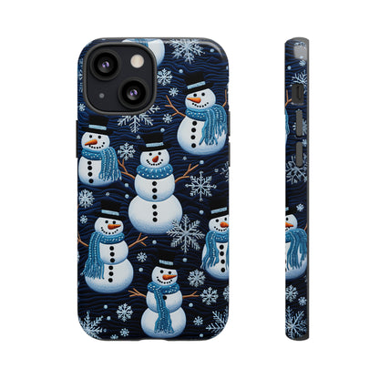 Snowmen Embroidery Effect iPhone Case | Winter Phone Cover | Dual-Layer Tough Case | iPhone 15