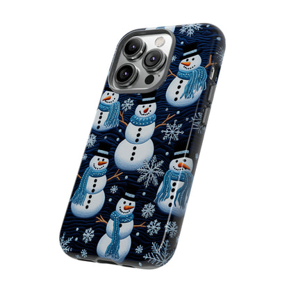 Snowmen Embroidery Effect iPhone Case | Winter Phone Cover | Dual-Layer Tough Case | iPhone 15