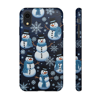 Snowmen Embroidery Effect iPhone Case | Winter Phone Cover | Dual-Layer Tough Case | iPhone 15