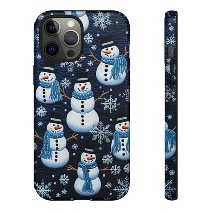 Snowmen Embroidery Effect iPhone Case | Winter Phone Cover | Dual-Layer Tough Case | iPhone 15