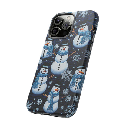 Snowmen Embroidery Effect iPhone Case | Winter Phone Cover | Dual-Layer Tough Case | iPhone 15