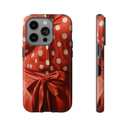 Front View of Red Polka Dot Outfit Tough iPhone Case