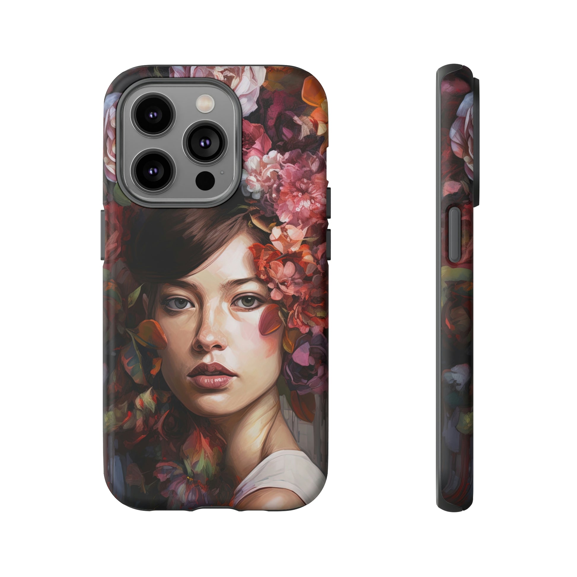 Front view of Woman with Flowers Tough iPhone Case