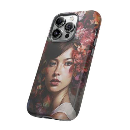 Side View of Woman with Flowers Tough iPhone Case