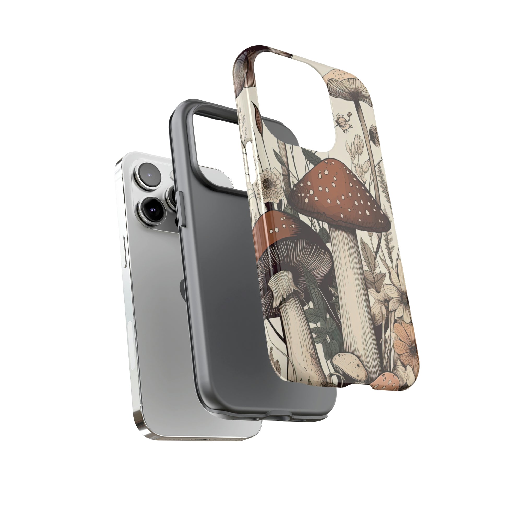 Dual Layer View of Boho Mushroom Tough iPhone Case