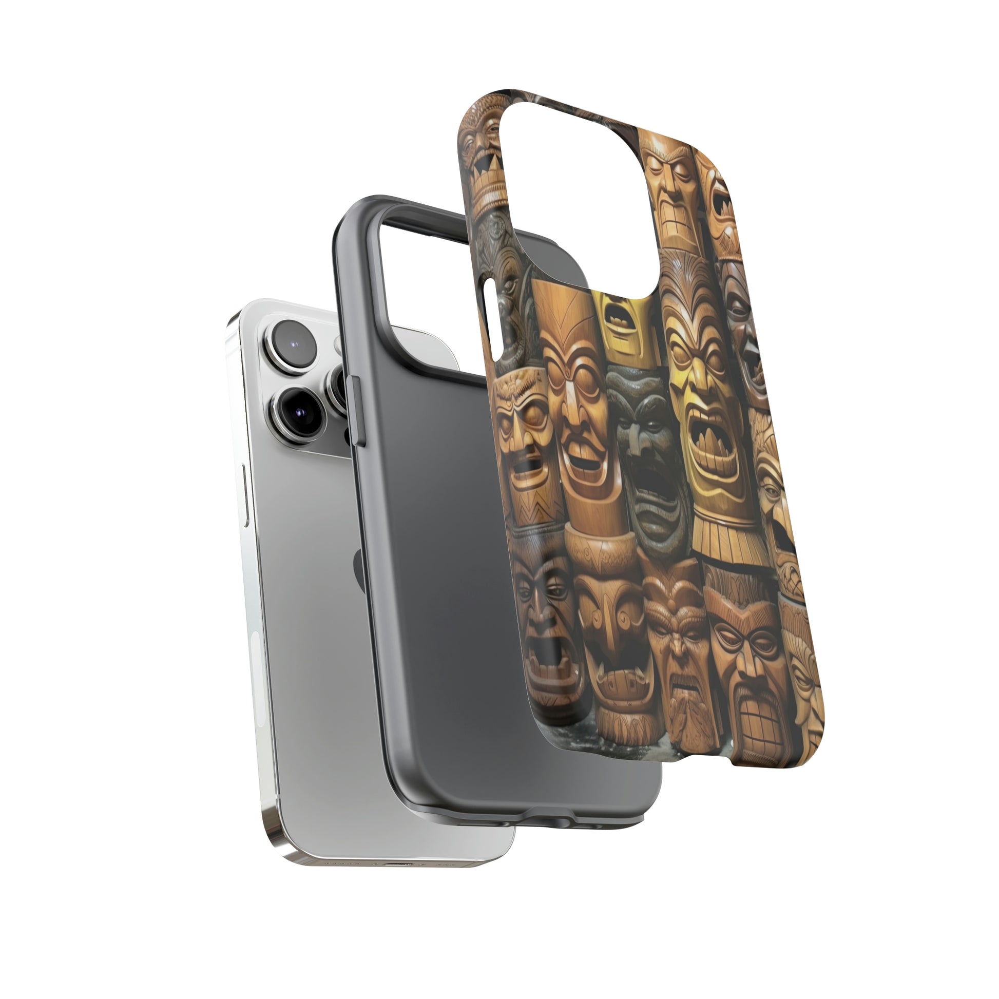 Dual Layer View of Tiki Head Carvings Tough iPhone Case