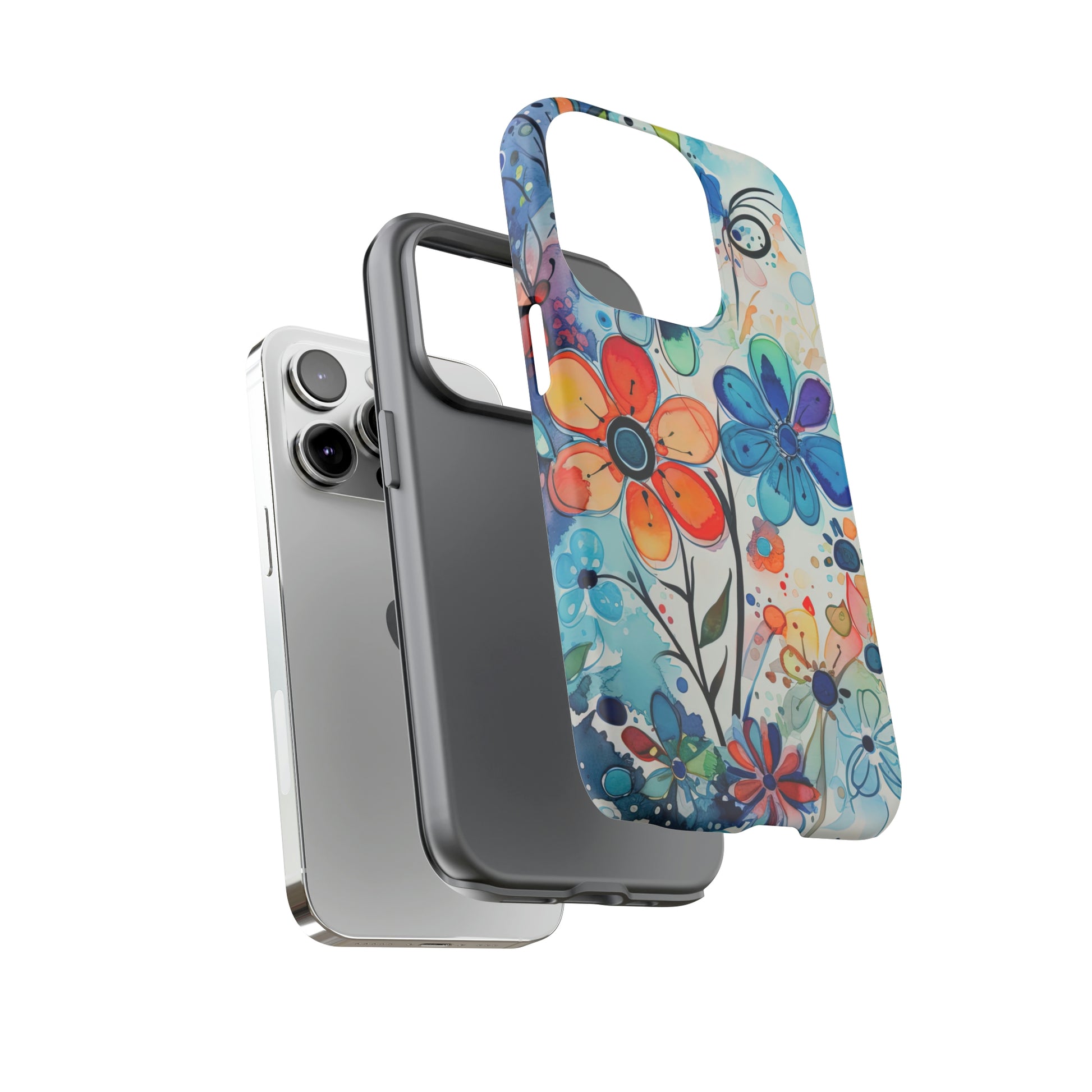 Dual Layer View of Watercolor Flowers Tough iPhone Case