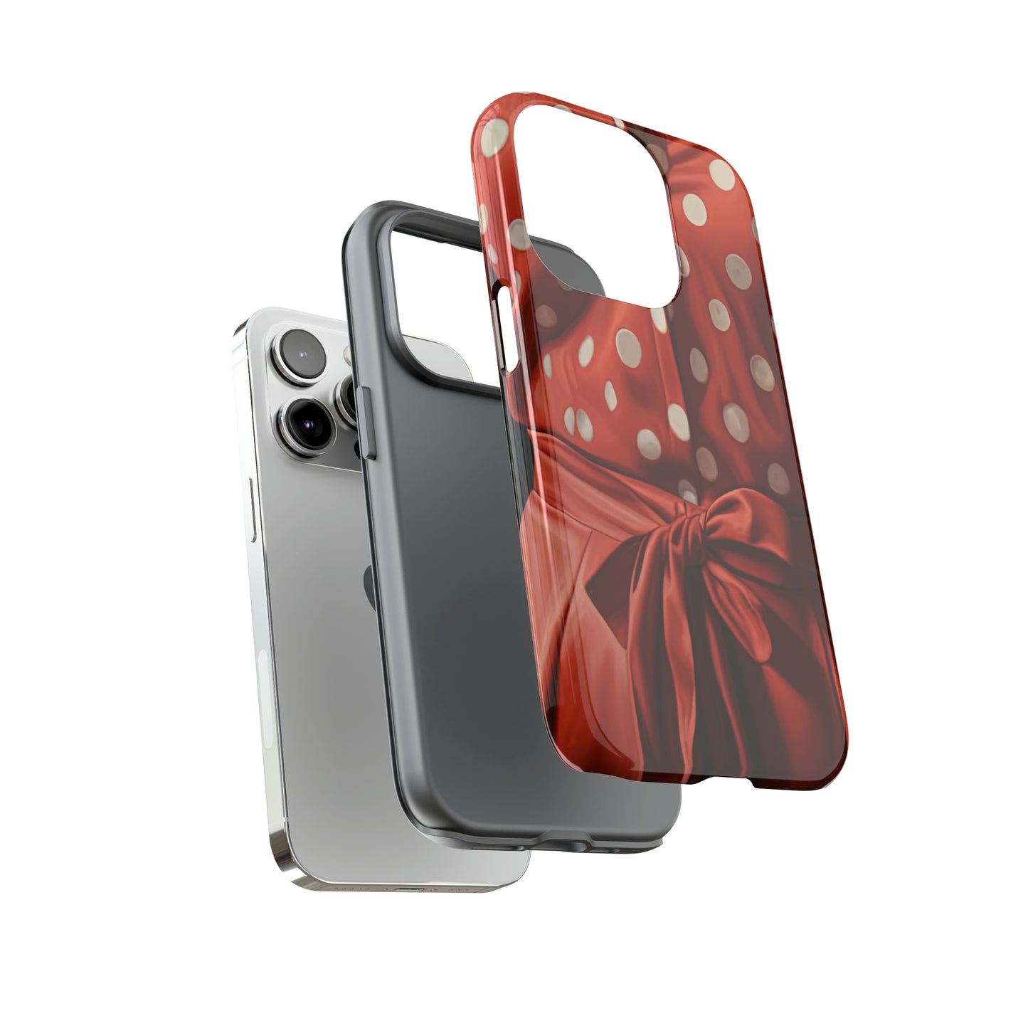 Dual Layer View of Red Polka Dot Outfit Tough iPhone Case