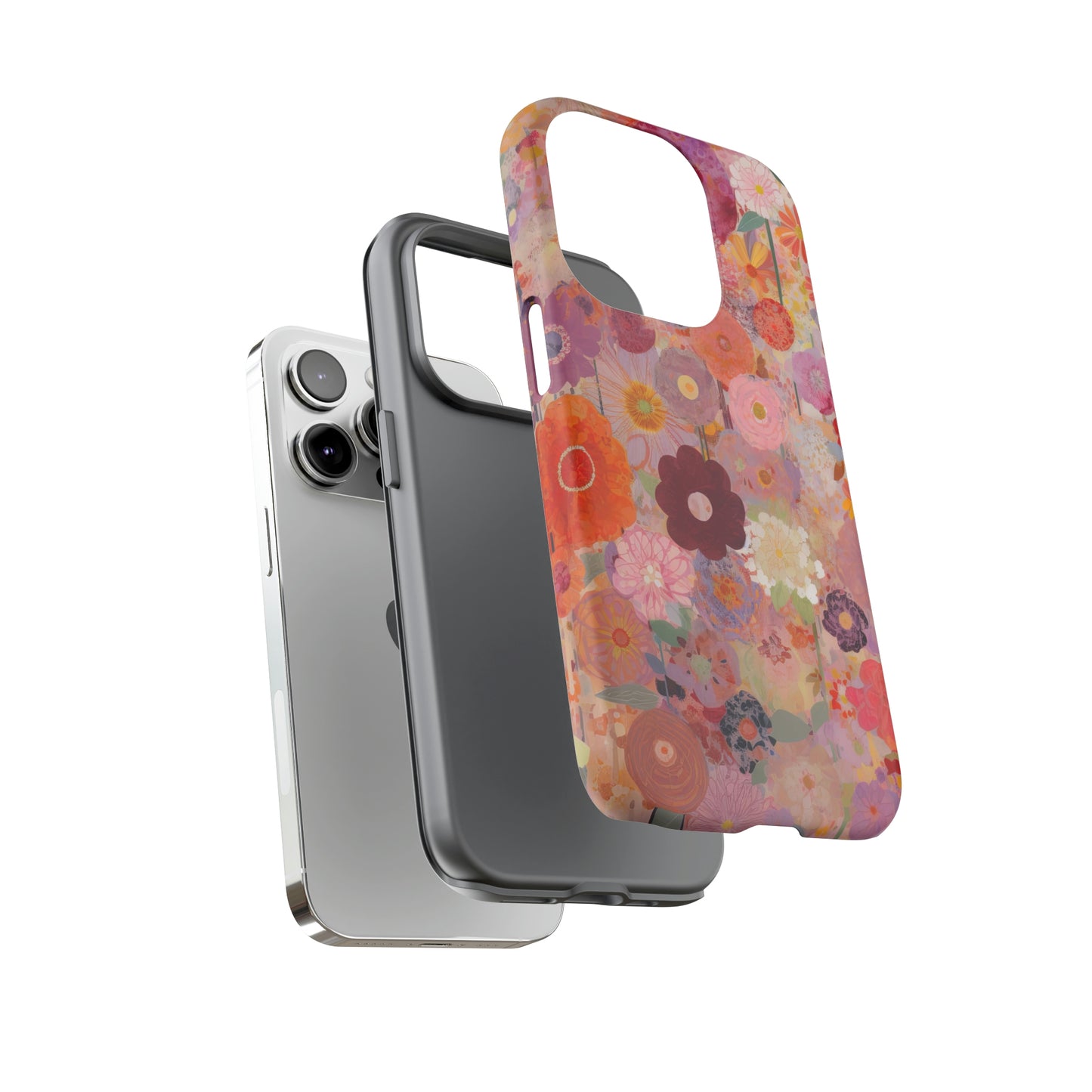 Dual Layer View of Blush Flowers Tough iPhone Case