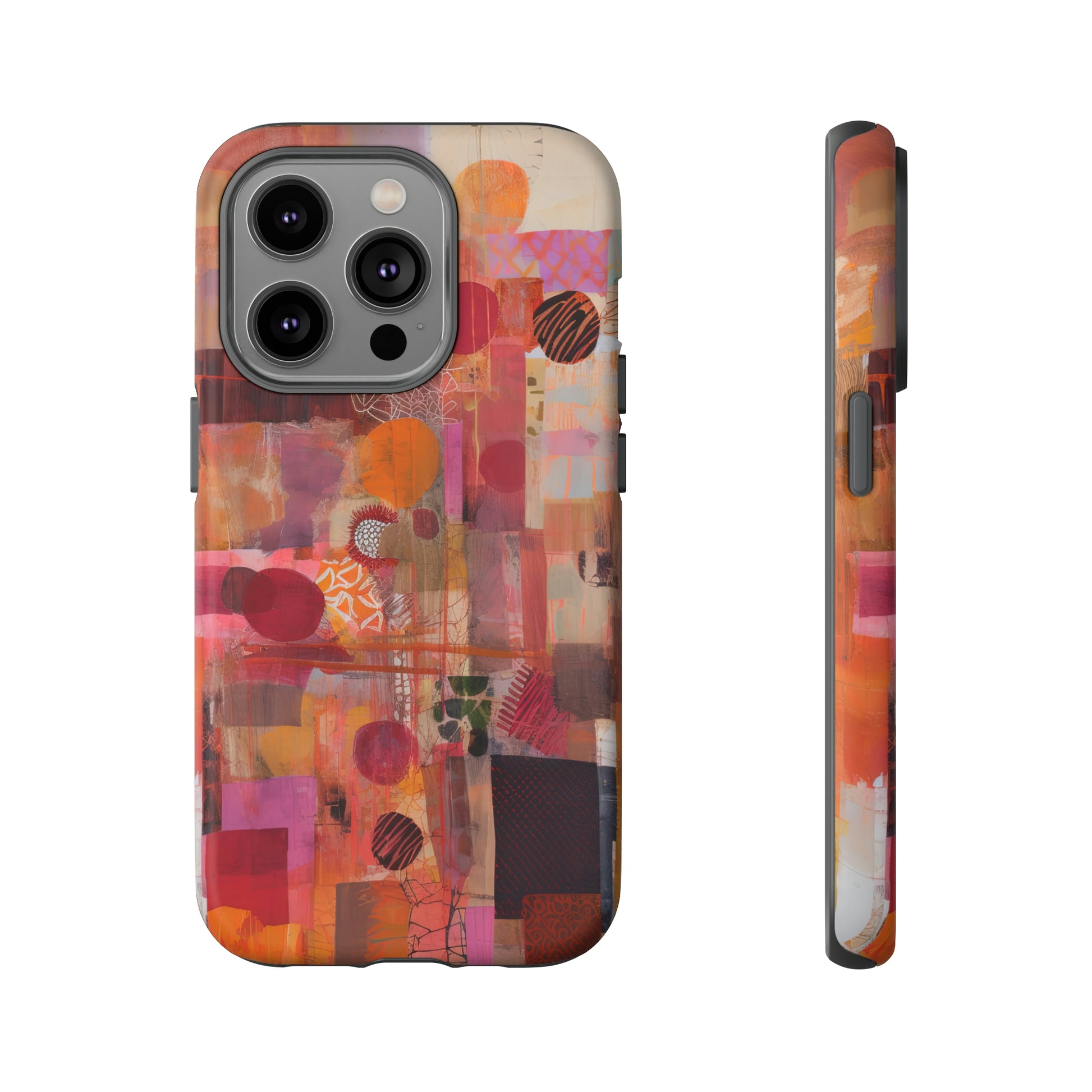 Front View of Red and Pink Abstract Collage Tough iPhone Case