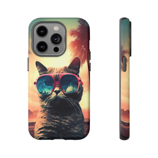 Front View of Sunset Cat Tough iPhone Case