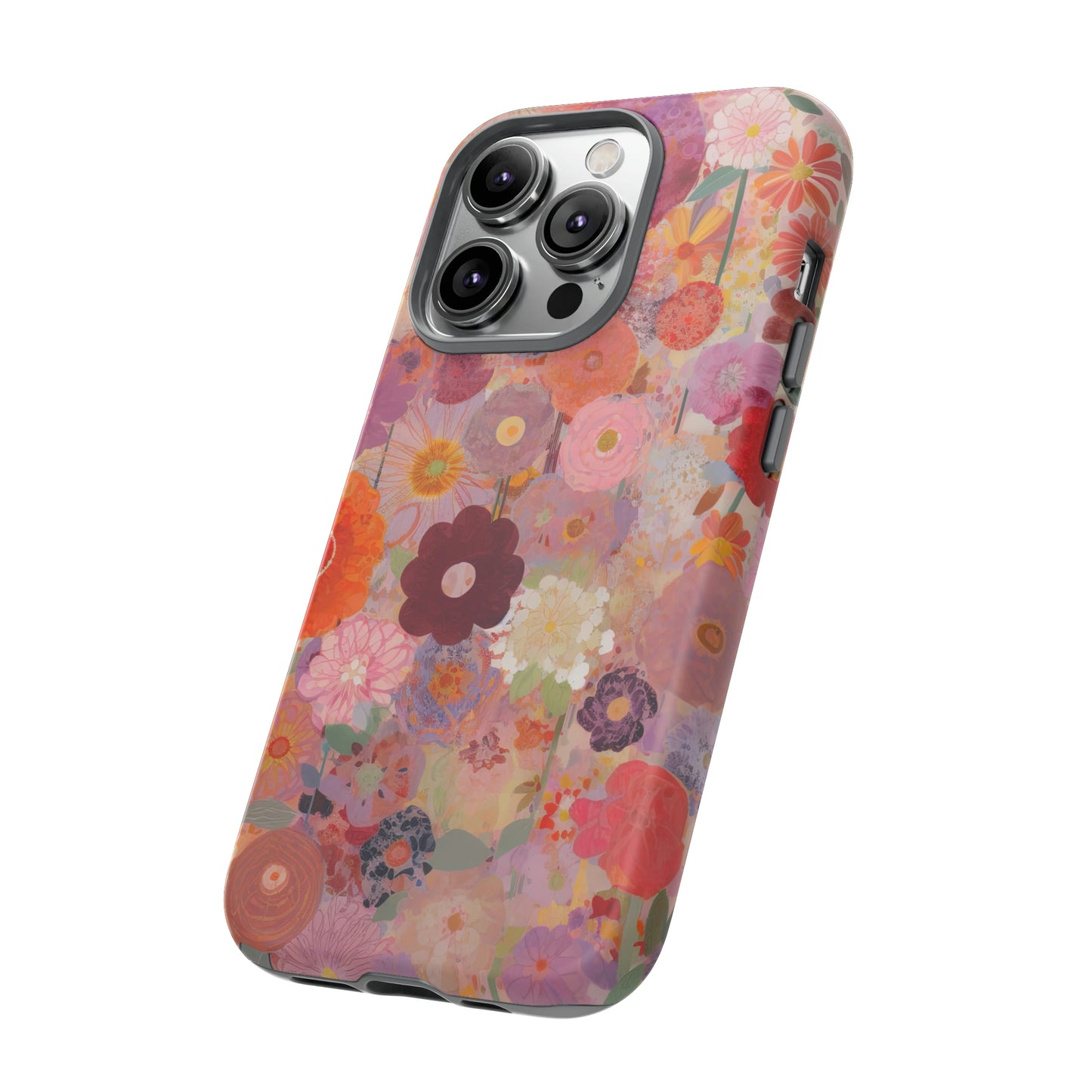 Side View of Blush Flowers Tough iPhone Case