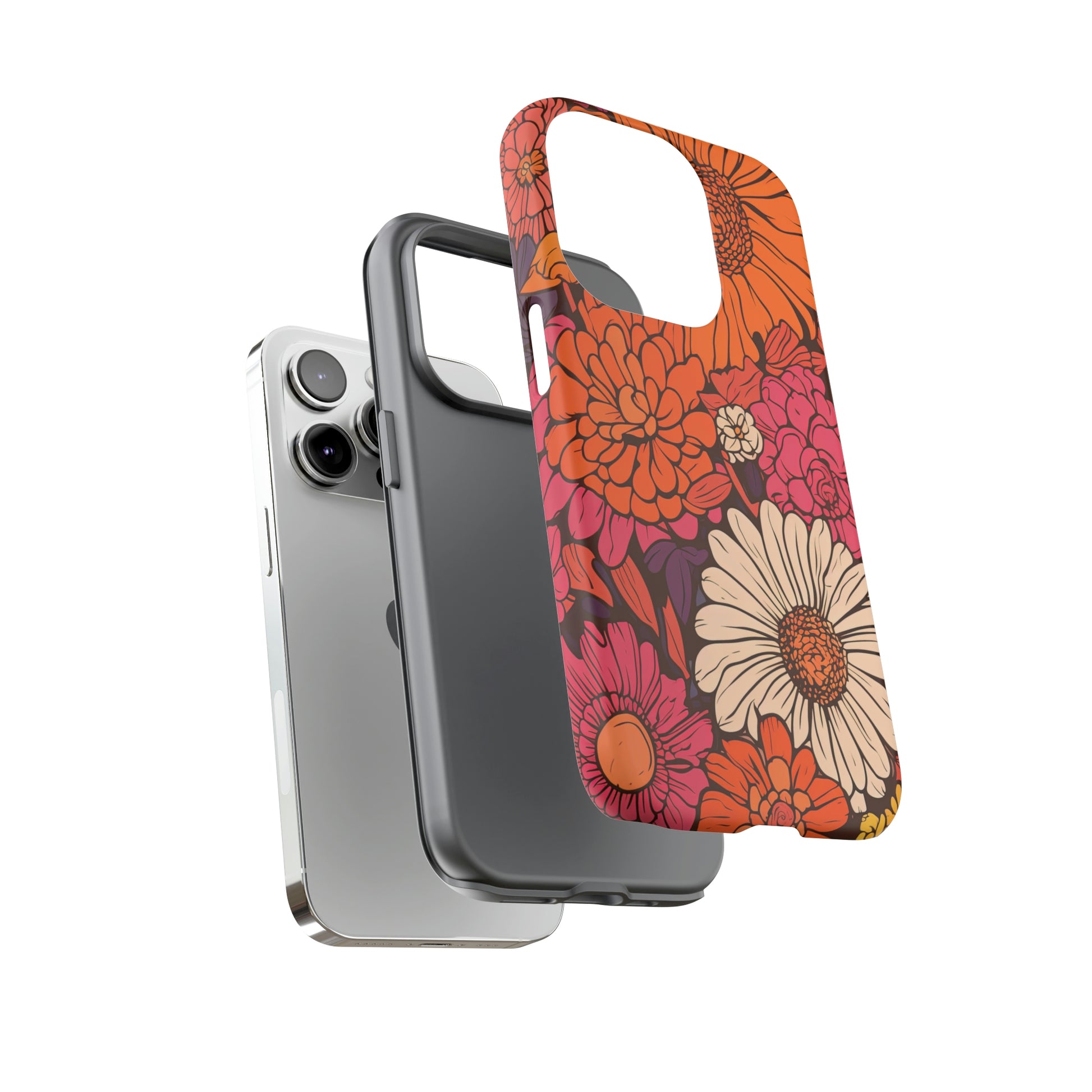 Dual Layer View of Orange and Pink Flower Tough iPhone Case