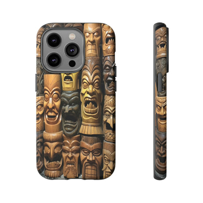 Front View of Tiki Head Carvings Tough iPhone Case