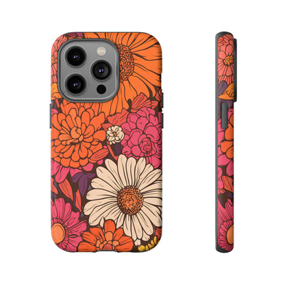 Front View of Orange and Pink Flower Tough iPhone Case