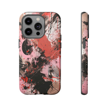 Front View of Pink and Black Abstract Painting Tough iPhone Case