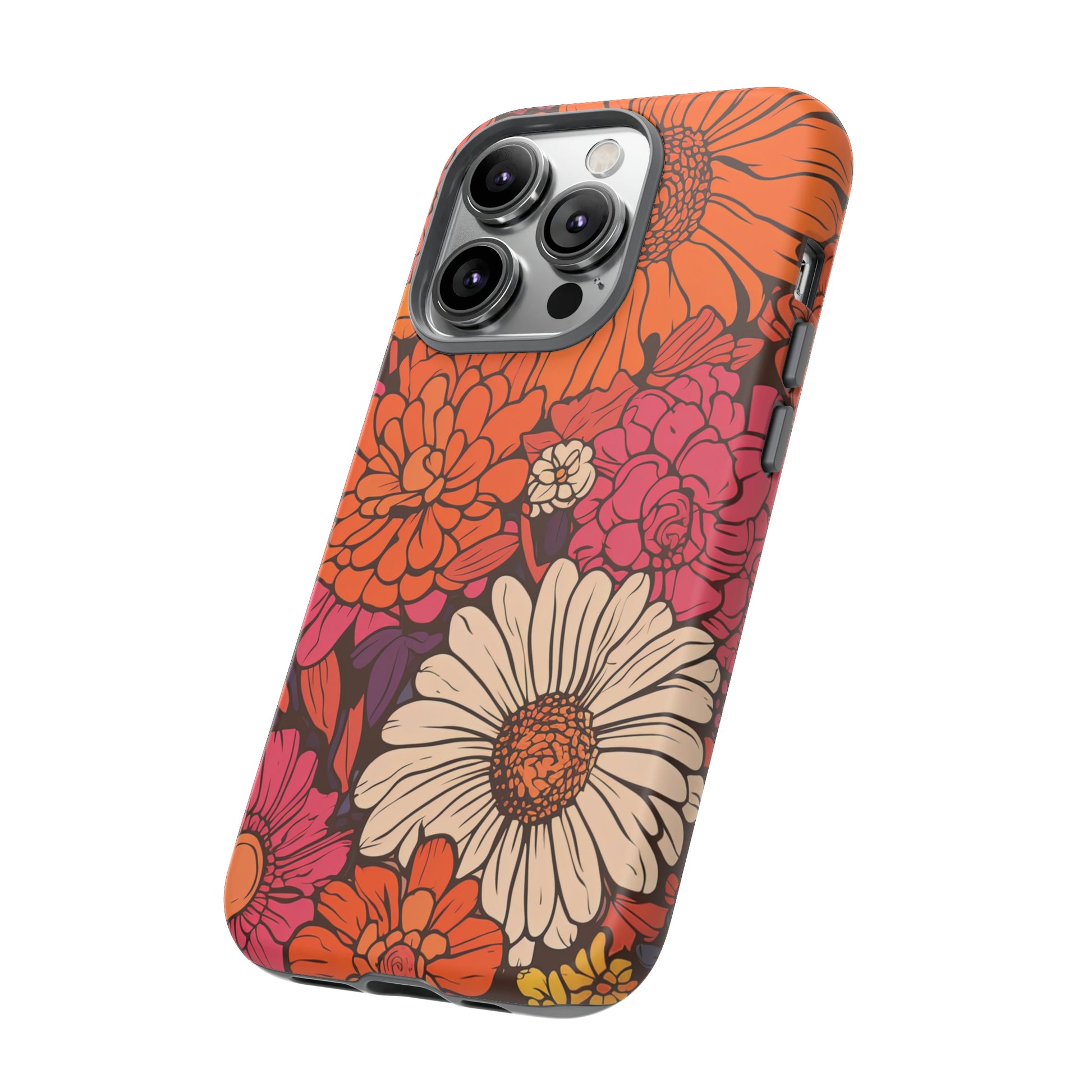 Side View of Orange and Pink Flower Tough iPhone Case