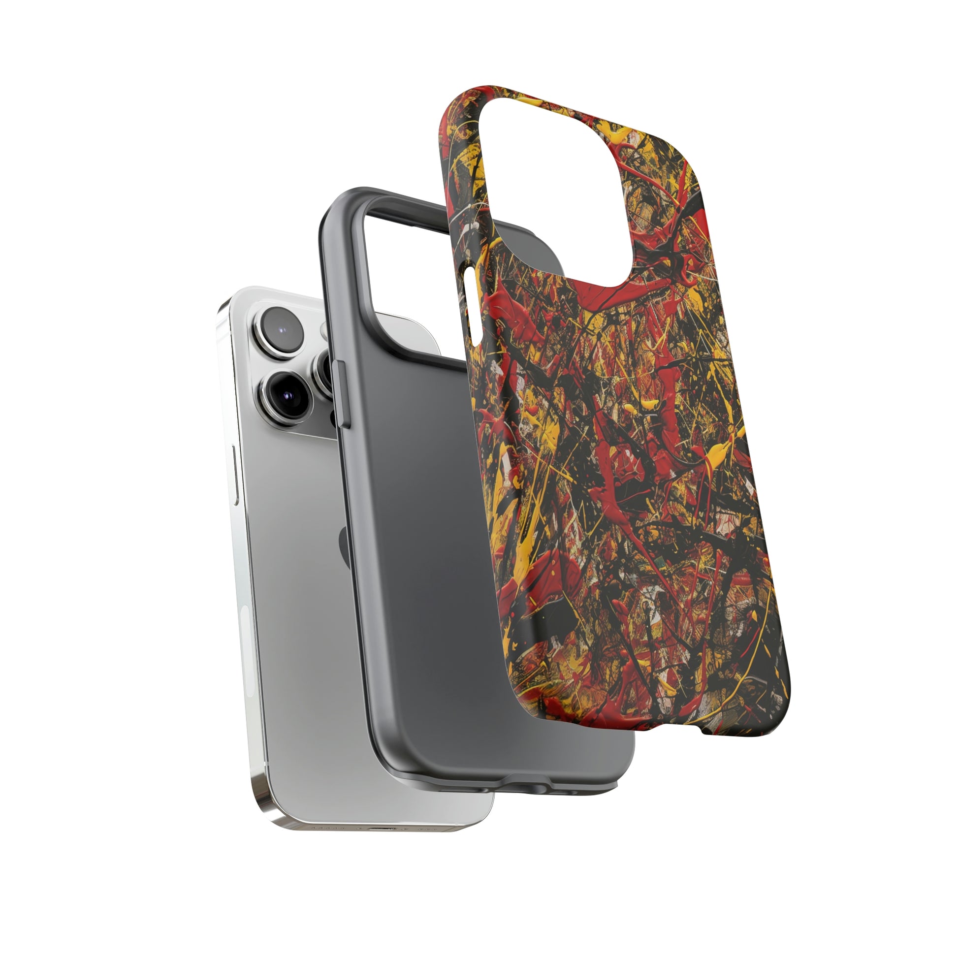 Dual Layer View of Red and Yellow Drip Painting Tough iPhone Case