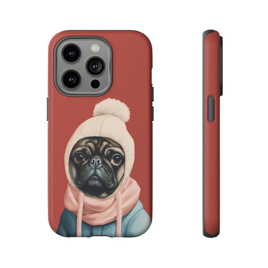 Front View of Winter Pug Tough iPhone Case