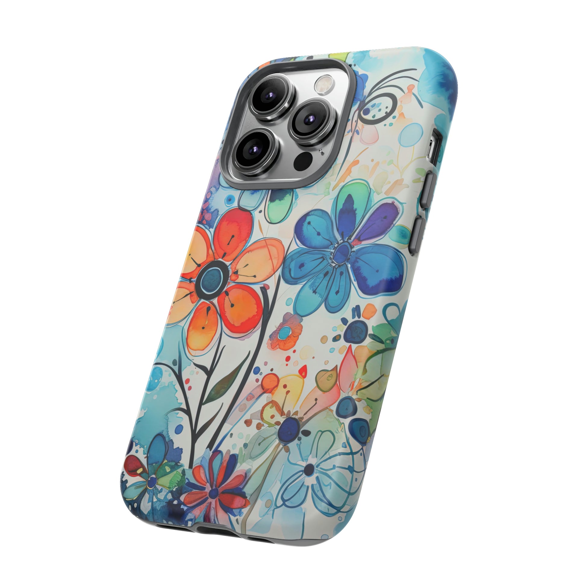 Side View of Watercolor Flowers Tough iPhone Case