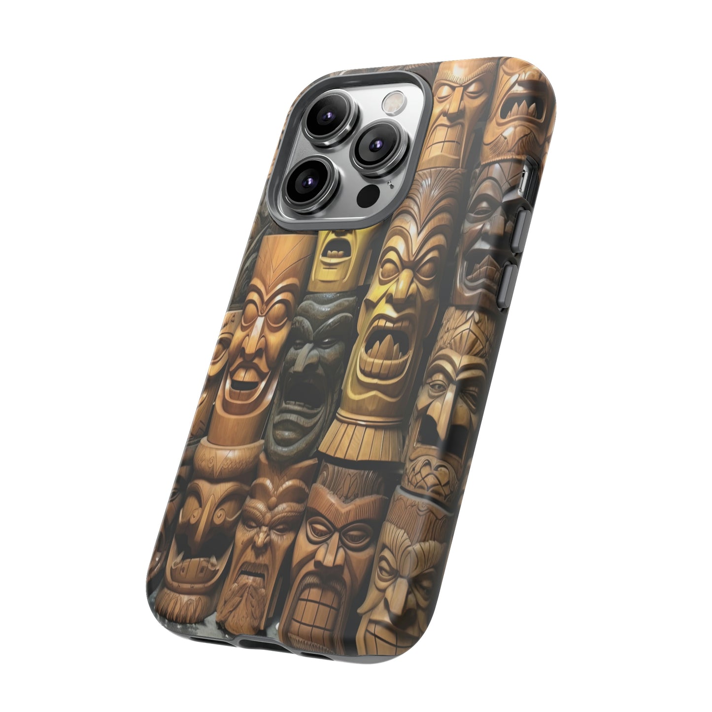 Side View of Tiki Head Carvings Tough iPhone Case