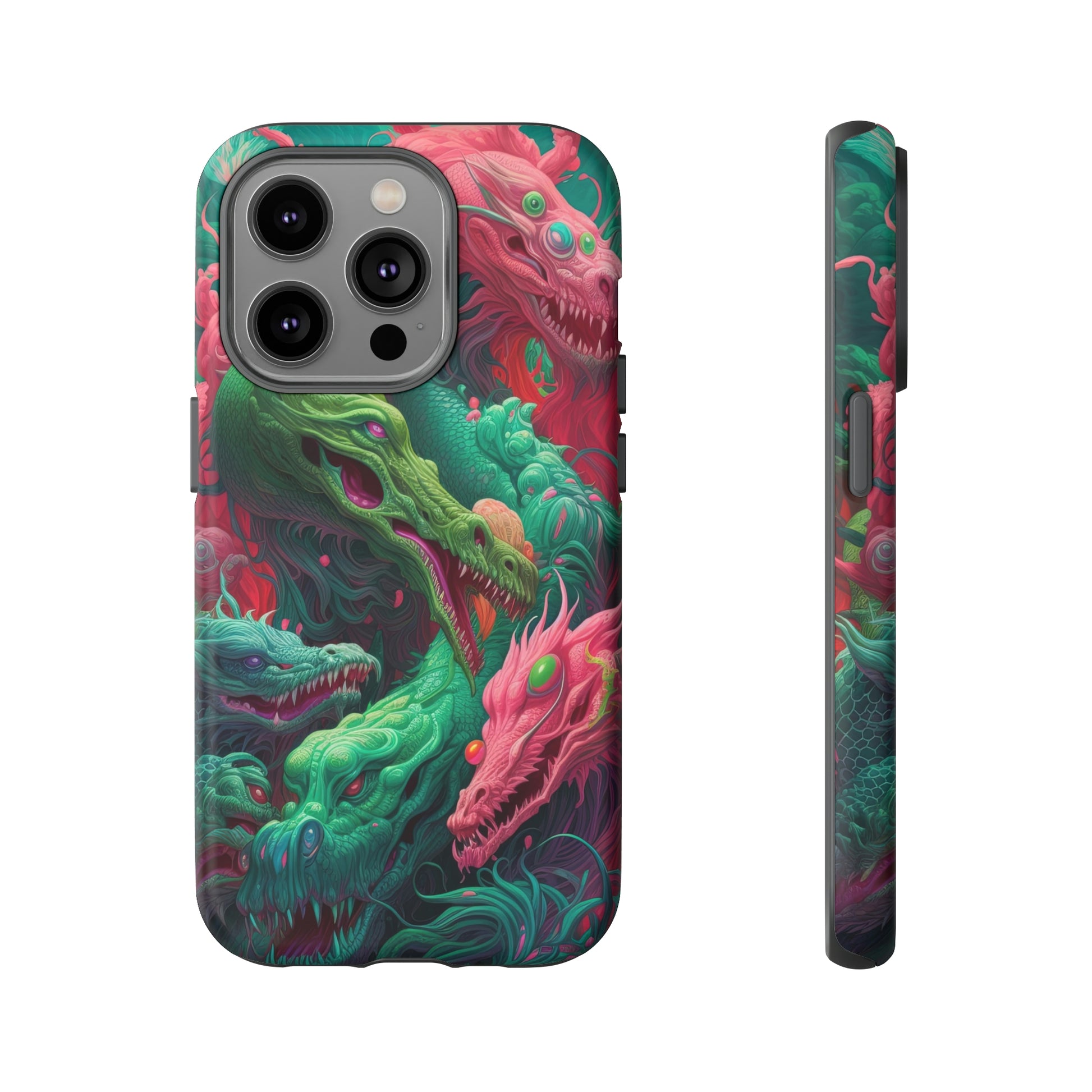 Front View of Trippy Dragons Tough iPhone Case